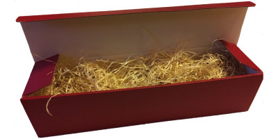 Weinpräsentkarton in rot mit Holzwolle für 6 Flaschen